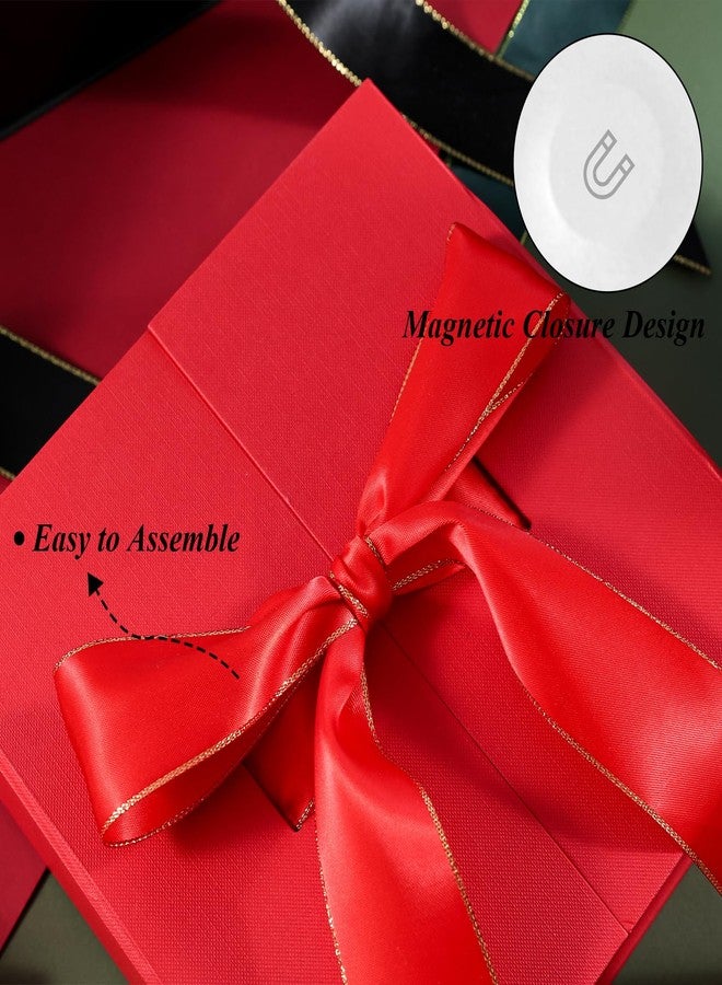 شيندل علبة هدايا شيندل الحمراء، 7.9 × 7.9 × 3.3 بوصة، علب هدايا بأغطية، إغلاق مغناطيسي مع شريط، مناسبة لحفلات الزفاف وأعياد الميلاد وعيد الميلاد المجيد - Image 3